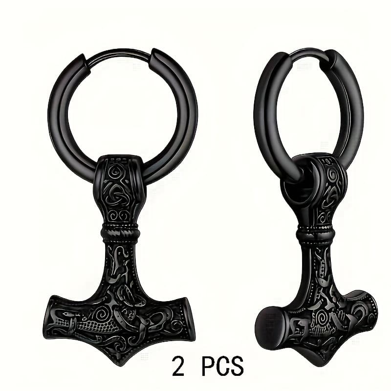 TEMU 1 Pair Of Viking Thor Hammer Earrings For Men - Goth Amulet Earrings Retro Men's Earrings Embrace Hoop Pendante Earrings Jewelry Gift For Men And Women
