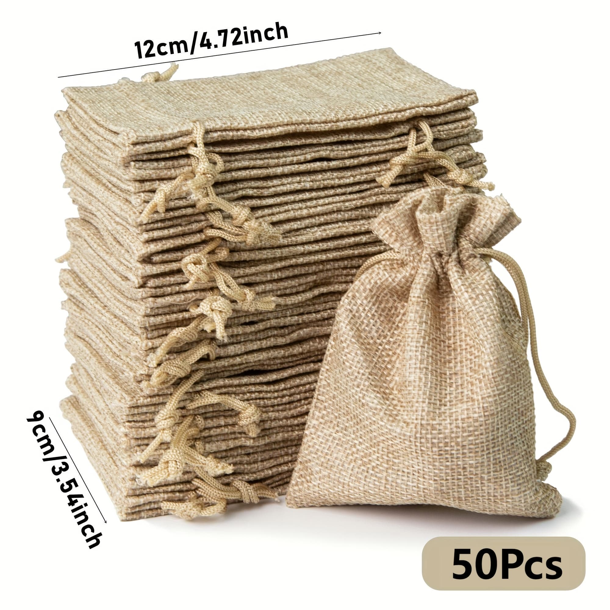 TEMU 50pcs 7x9cm/9x12cm Beige Linen Fabric Drawstring Pocket Linen Jewelry Storage Bag