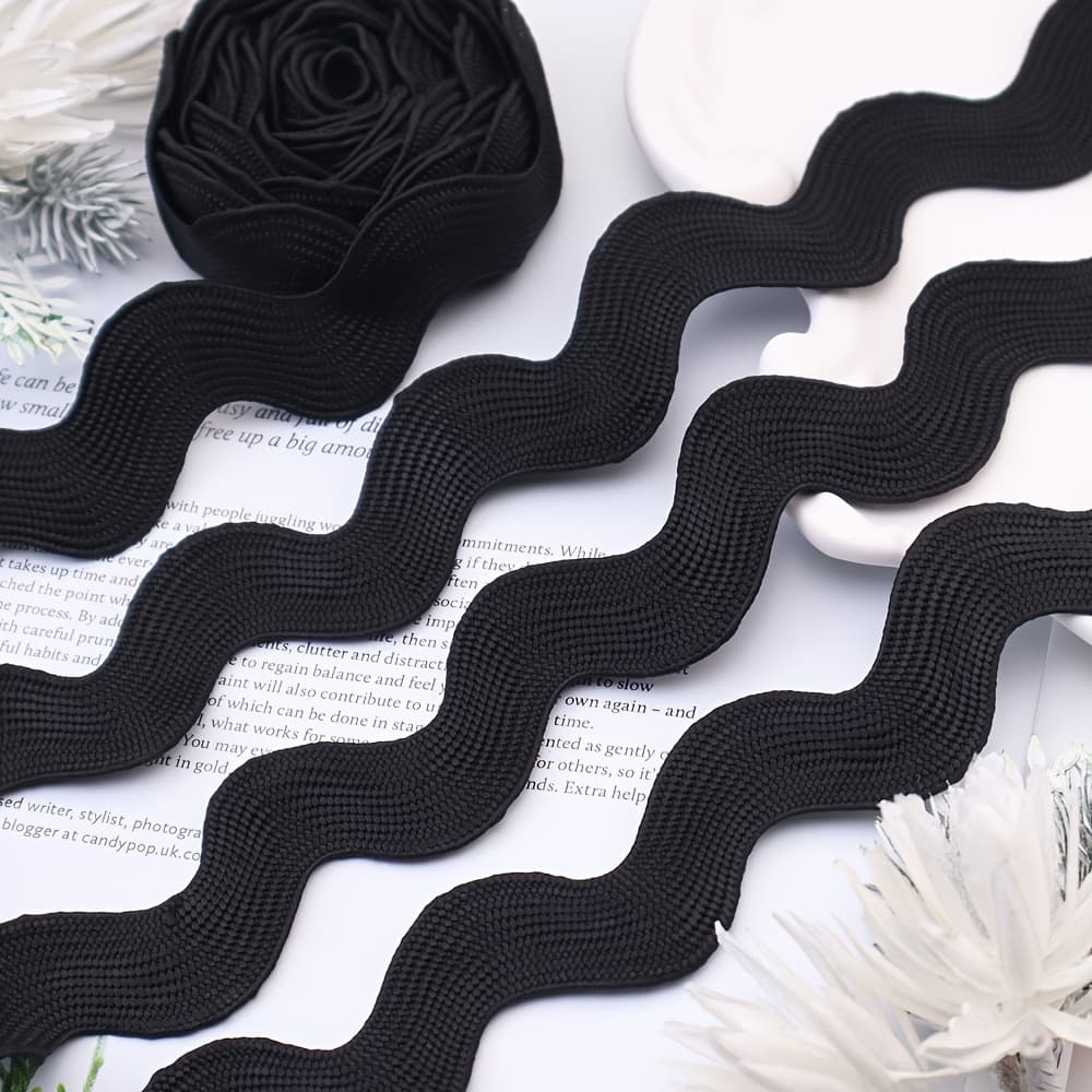 TEMU Jumbo Wave Rick Rack Braid Trim Ribbon - Wavy Zig Zag Lace Braided Woven Fabric Edge Trimming Suitable For Sewing Crafts, Garment Trimming, - ////