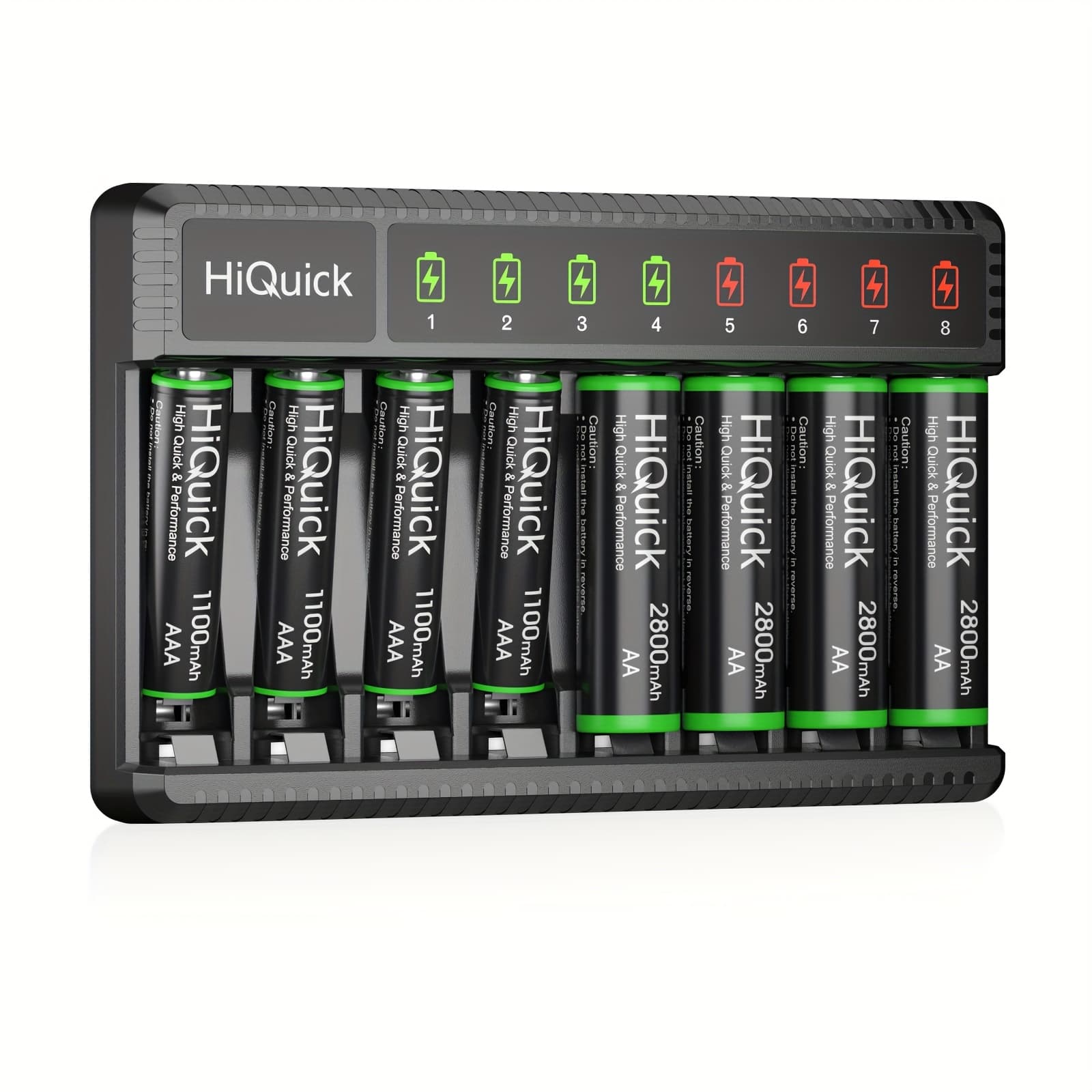 TEMU Hiquick 8 Bay Smart Battery Charger With Aa & Aaa Rechargeable Batteries- Fast Charging Household And 2800mah Batteries 4 Pack 1100mah