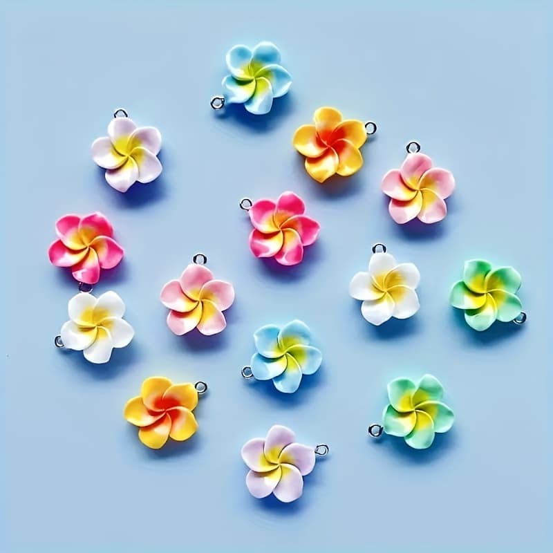 TEMU 14pcs Random Color Five-petal Small Flower Ornaments, Summer Style Colorful Resin Flower Pendants, For Necklaces, Earrings, Keychains, And Charms