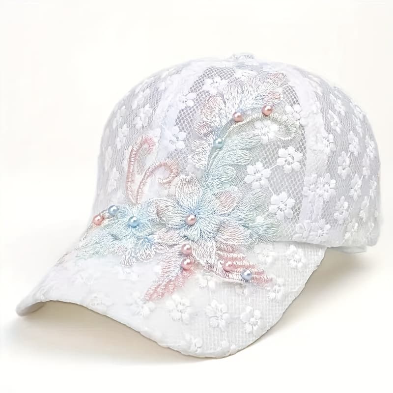 TEMU 1pc Women's Embroidered Floral Mesh Breathable Baseball , Summer Thin Lace Duckbill Hat (random )