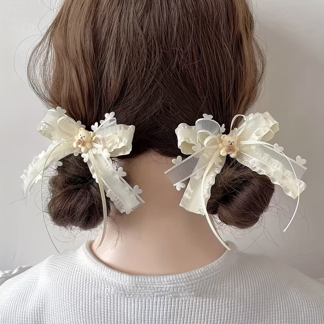 TEMU 2-pack Cartoon Bear Simple And Sophisticated Bow Hair Ties