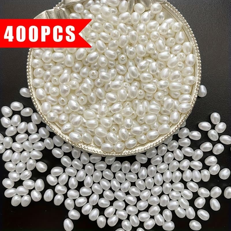 TEMU 400pcs/7mm X 5mm Rice Oval Pearlescent Handcrafted Tassel Making Hair Jewelry Olive Beads Material Pack Additions