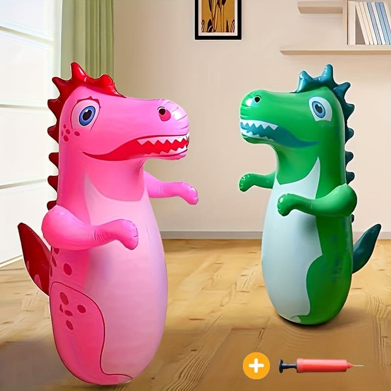 TEMU 2pcs Colorful Dinosaur Inflatable Punching Bags For Ages 3-6, Pvc Tumbler Toys For Outdoor Sports & Exercise, Fun Playroom Decor, Perfect Gift For