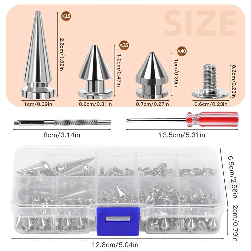 TEMU 180pcs Multiple Sizes Cone Spikes, Screwback Studs Rivets, 3 Sizes Metal Tree Spikes Studs For Punk Style Clothing Accessories Diy Craft Decoration (silvery)
