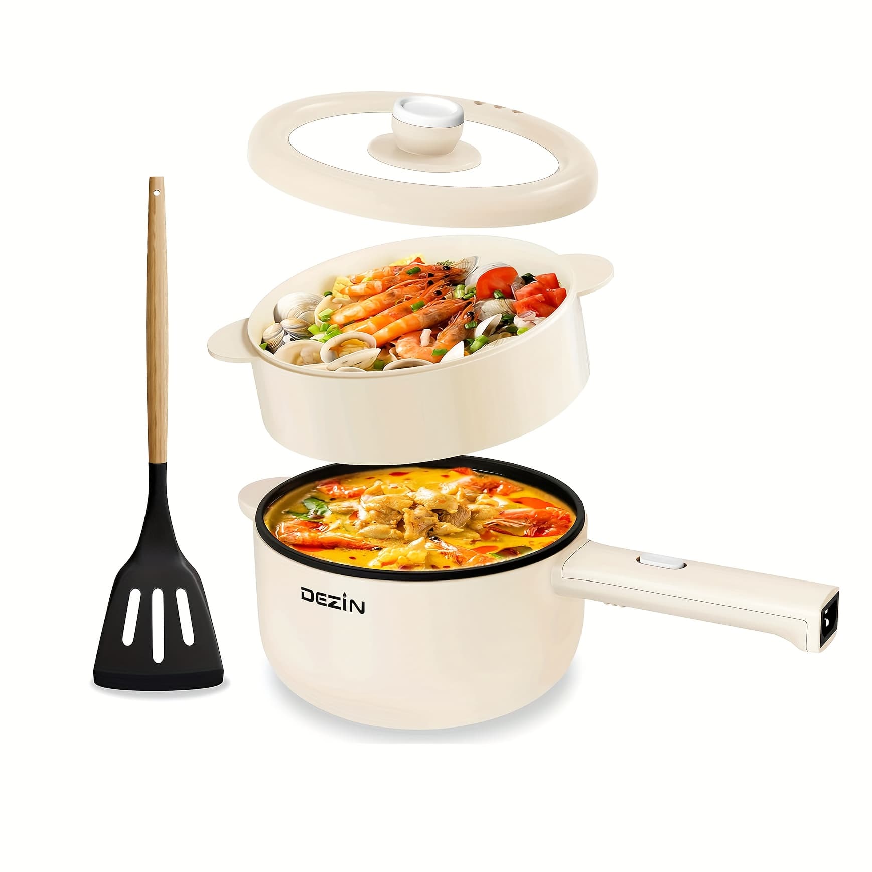 TEMU Electric Cooker, 2l Pan, Cooker, Mini Pot For Steak, Egg, Fried Rice, Ramen, Oatmeal, Soup With Power Adjustment, College Dorm Room Essential
