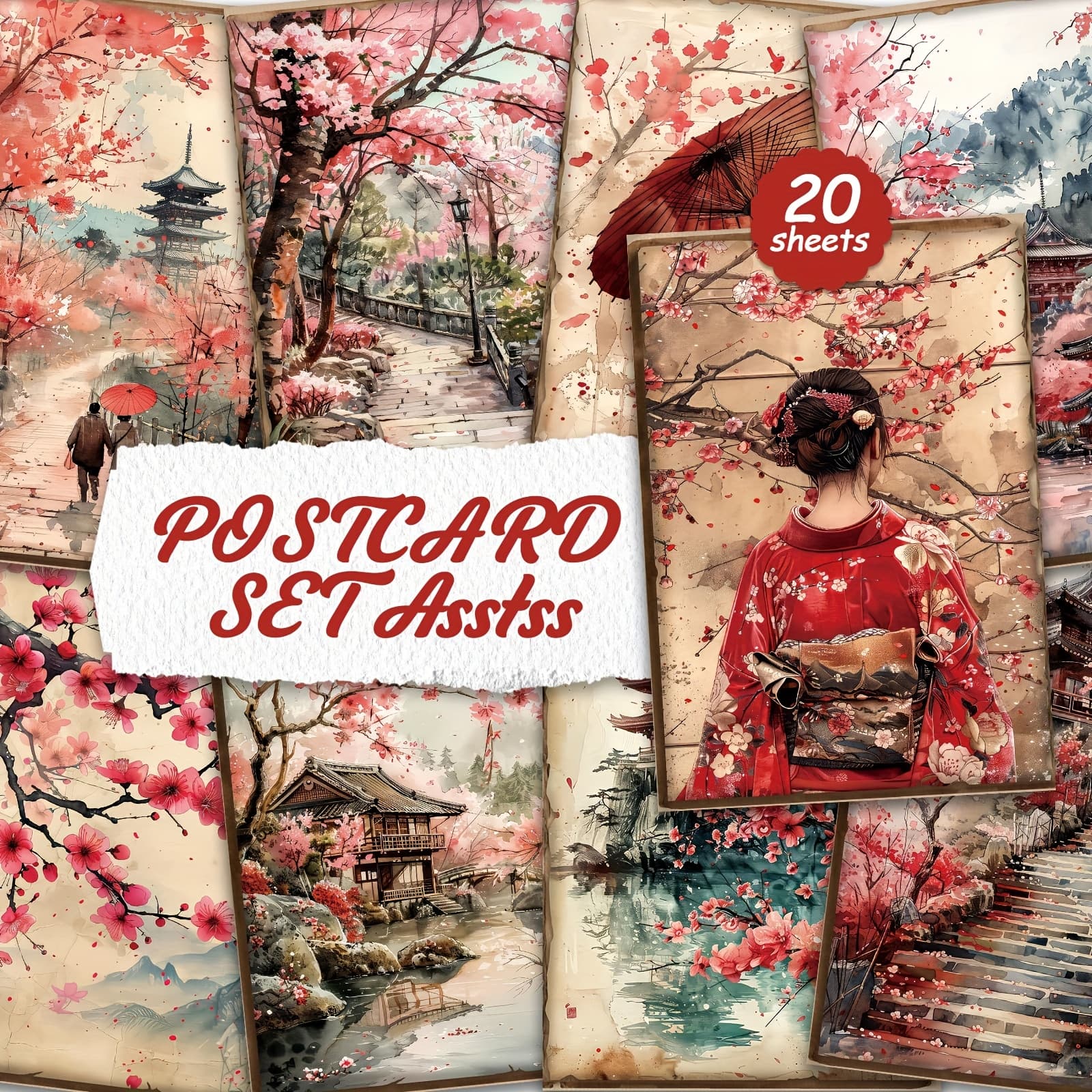 TEMU A Collection Of 20 Cherry -themed Postcards Designed For Writing On Cardboard, Featuring Smooth Suitable For English Scrapbooks, Journals, Crafts, And Greeting Cards
