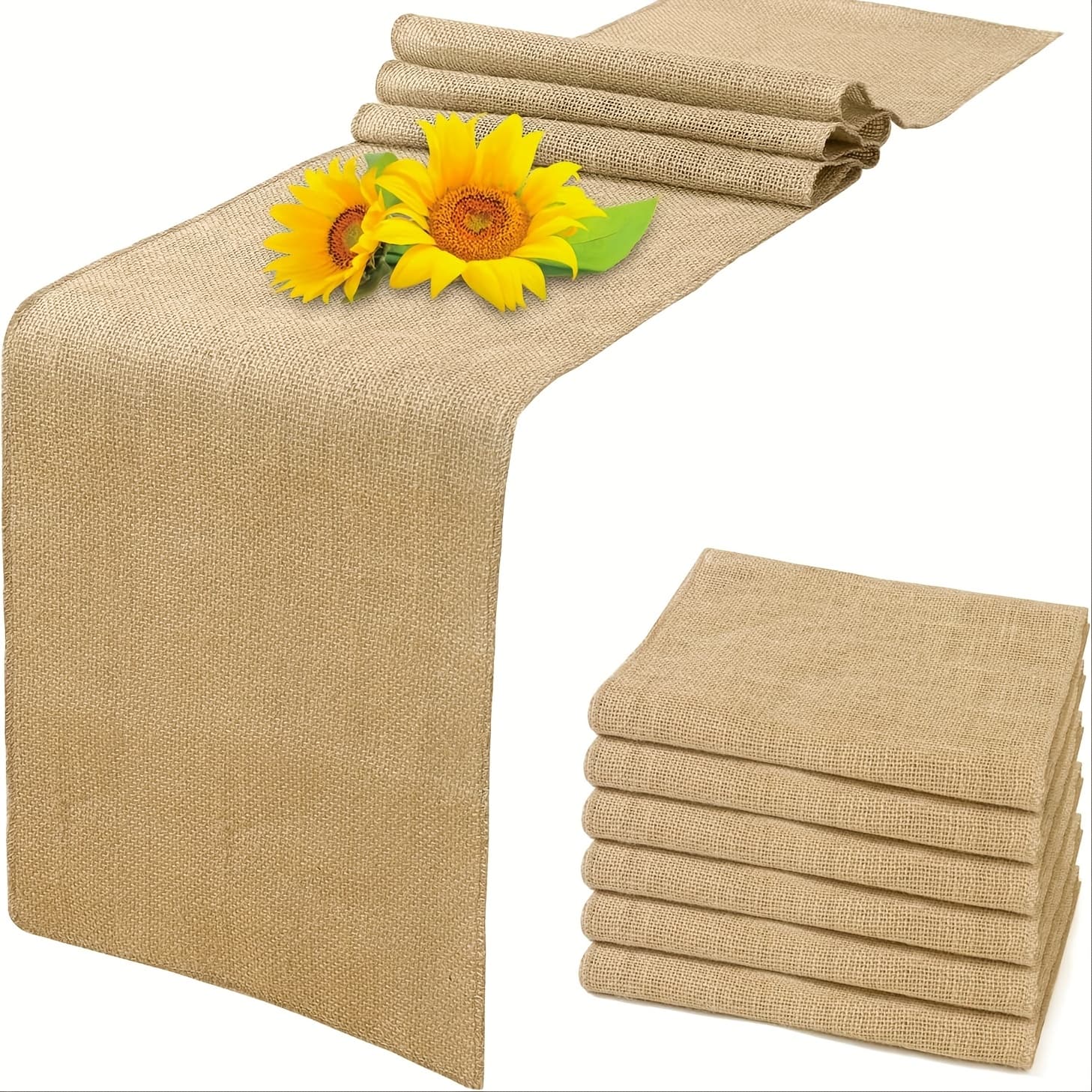 TEMU Burlap Table Runner Vintage Table Runners 6pcs Rustic Farmhouse Roll Table Cover Outdoor Indoor Kitchen Coffee Festival Bridal Shower Wedding Party Table Decor