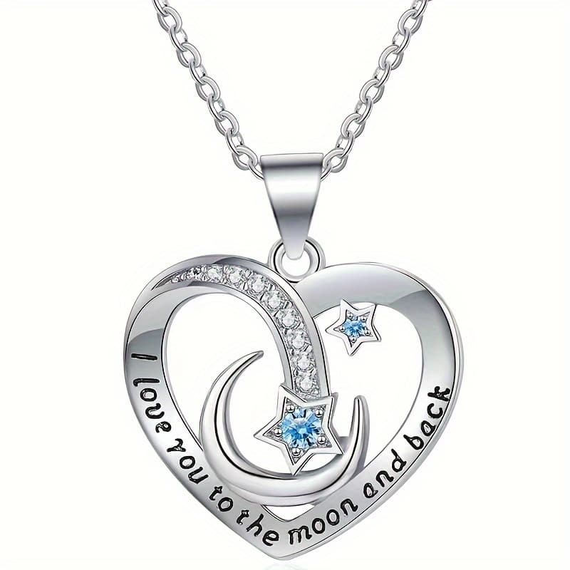 TEMU Creative Elegant Heart Copper Pendant Star Moon Necklace For Granddaughter Birthday Party Anniversary Holiday Gift