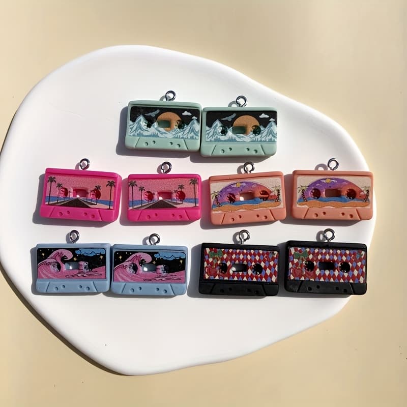 TEMU 10pcs Creative Colorful Landscape Tape Resin Pendant Style Earrings Necklace Making Accessories