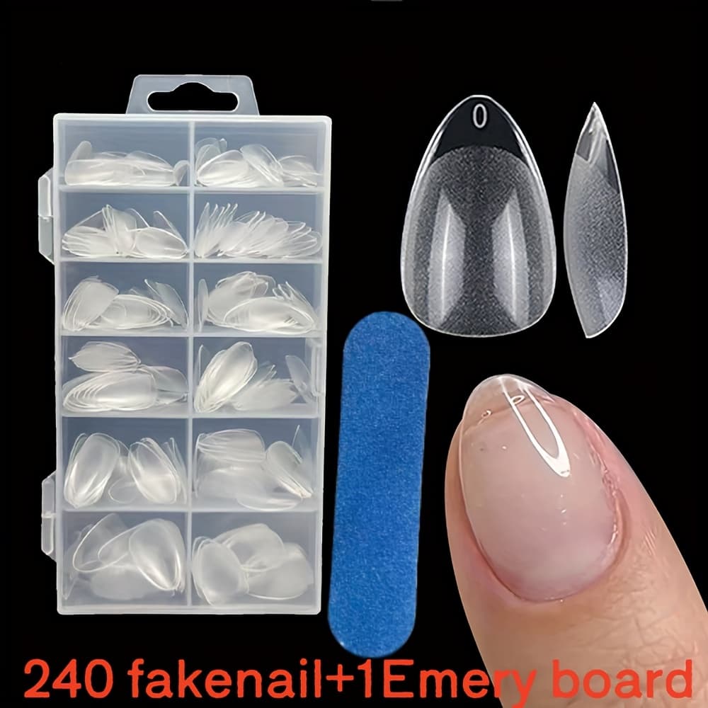 TEMU A Box Containing 240pcs Of Half Matte Xxs Almond-shaped Nail Tips, Designed For Full Coverage With Soft Gel, Ideal For Extending Very Short Nail Beds