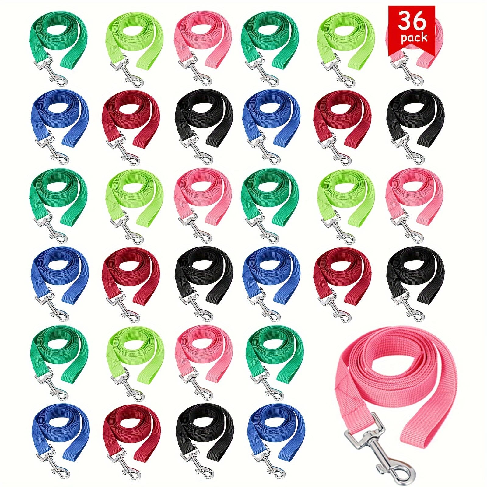 TEMU 36pcs Dog Leash Bulk 5ft Multicolored Dog Training Leash Slip Puppy Leash Pet Traction Nylon Rope For Medium Dogs Agility, Yard, Camping, Backyard Play (6 Colors)