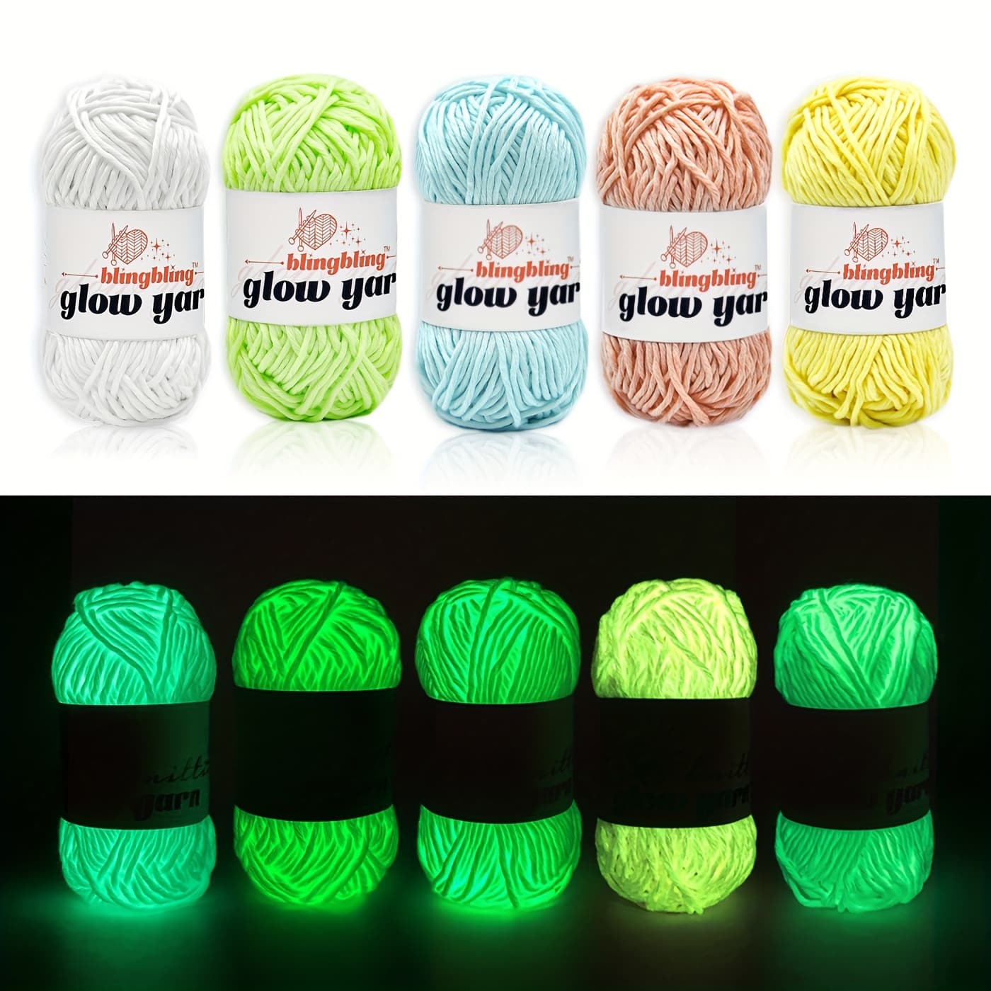 TEMU Glow In The Dark Yarn, 5 Packs Total /8.8oz - 275 Yards, Yarn For Diy Art, Knitting, Crochet And Crafts