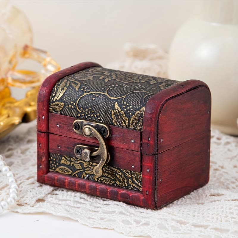 TEMU A Small Wooden With Floral Patterns, A Vintage- For Storing Jewelry, Souvenirs, Coin Collections, And Home Decor Items, Jewelry Boxes