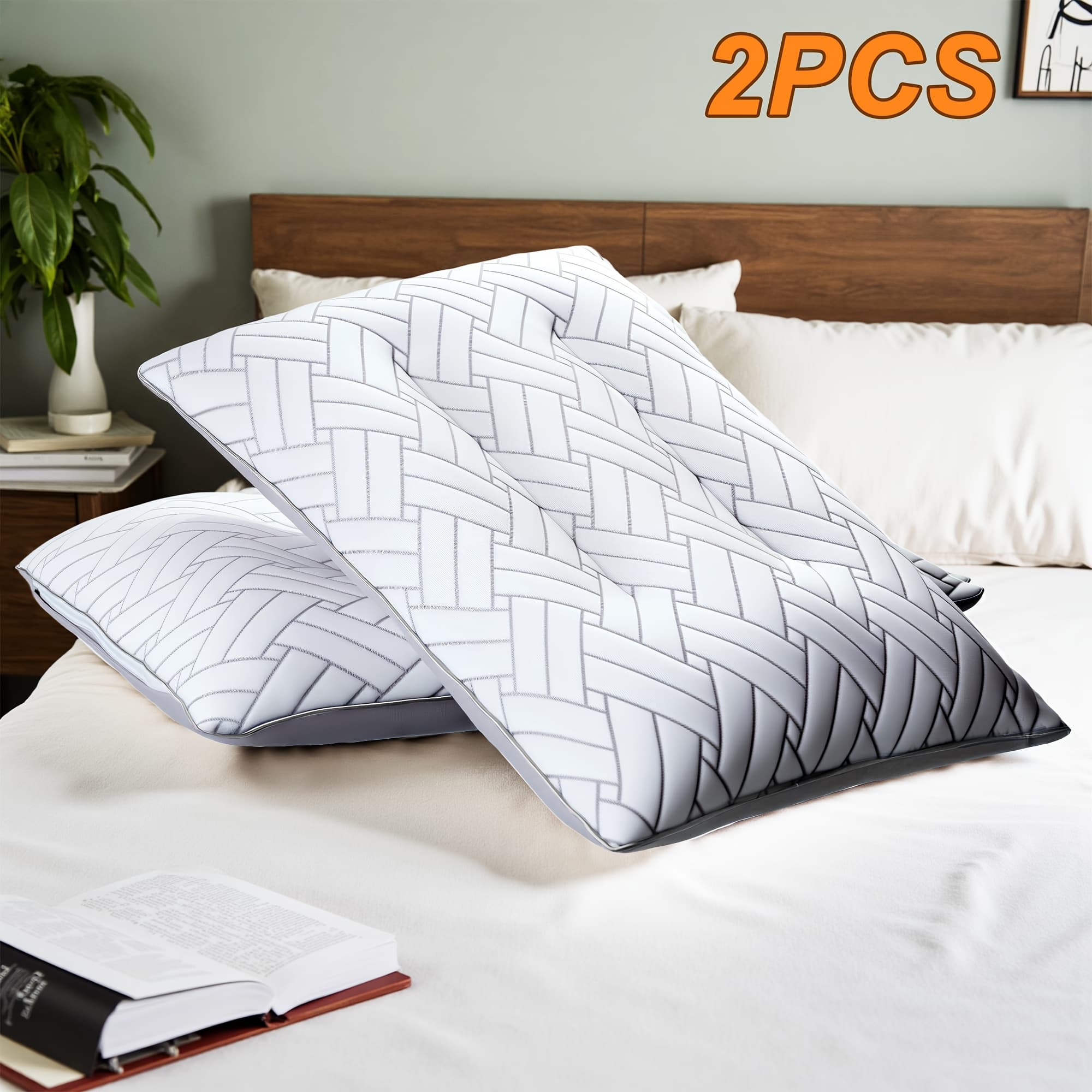 TEMU 2pcs Pillows, Luxury Ergonomic Pillow Inserts For Sleeping - Advanced Neck Support, Fabric - Breathable & Soft And Comfortable, Washable, High Suitable For Bedrooms And Sofas, Bed Pillow