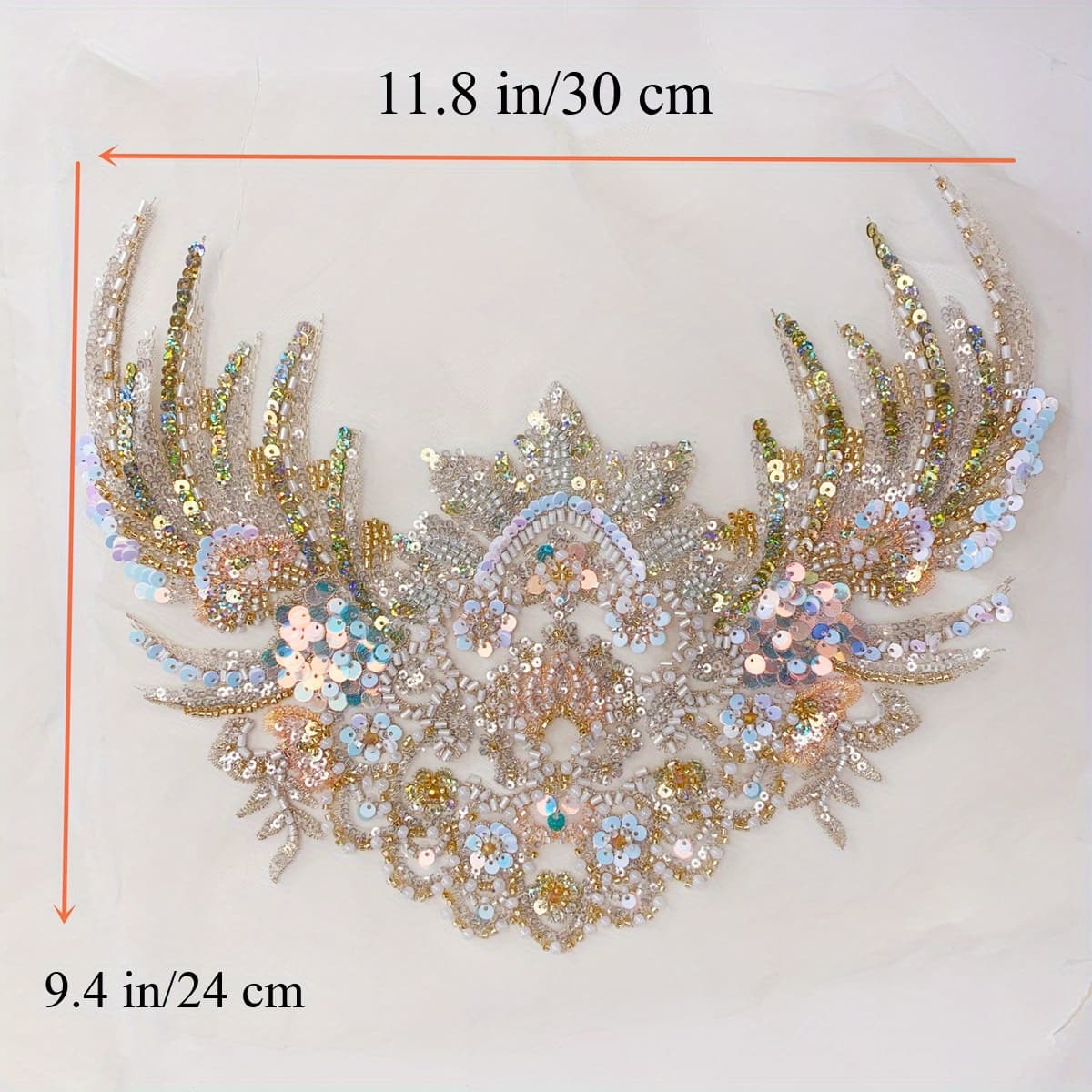 TEMU 1x Sequin Beaded Applique Patch Embroidered Lace Glitter Shiny Trimmings For Clothes Wedding Bridal Evening Dress Sewing On