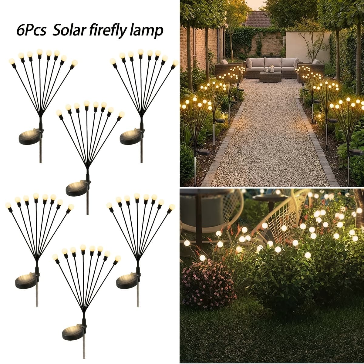 TEMU 6pcs Solar Garden Lights, Ip65, 48 Fancy Lights Artificial Ledheads Christmas, Outdoor Garden Lawn Decoration, Suitable For Garden Decor And Holiday , Decorations For Home, Gift