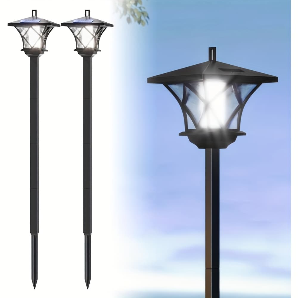 TEMU 2pcs Set Of 59 Inch Solar Landscape Lights, Outdoor Courtyard Dual-use Lamp Post Set, Park Retro Villa Floor Mounted Lights, Suitable For Courtyards, Garages, Corridors, Lawns, , And