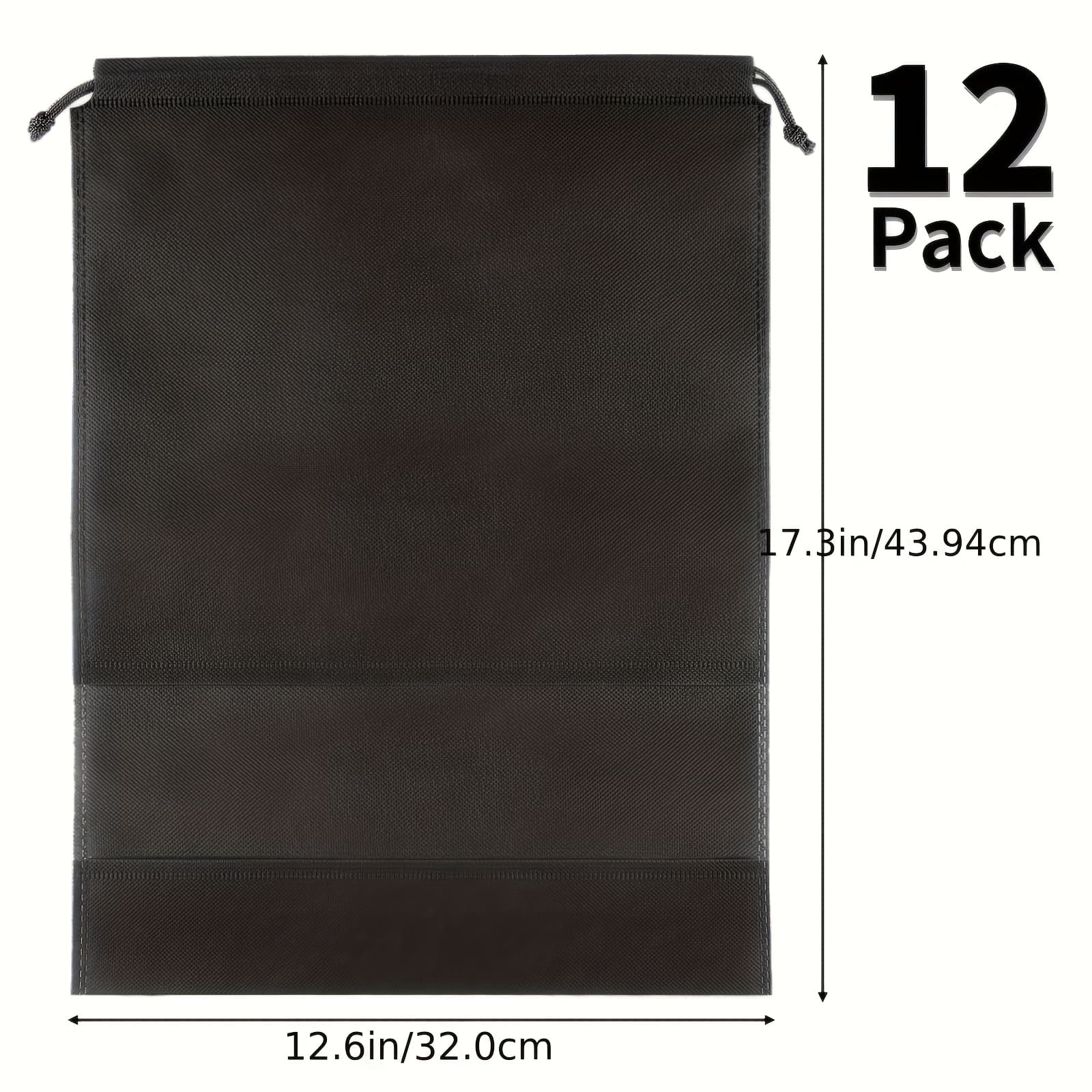 TEMU 12pcs Large Black Travel Shoe Bags With Drawstring - Durable, Foldable & Reusable Non-woven Fabric Organizer For Men's & Women's Footwear