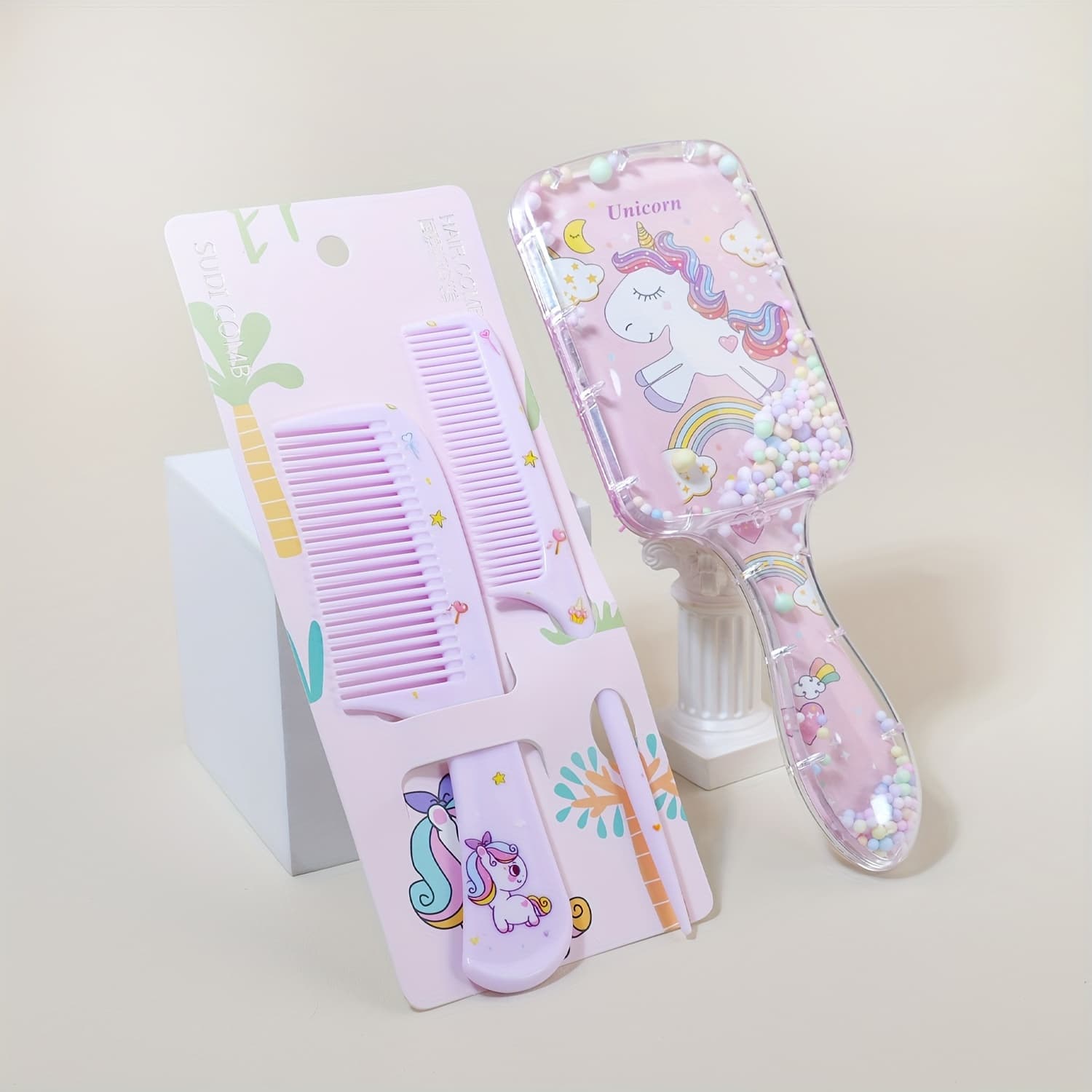 TEMU 3pcs Cute Cartoon Hair Comb Set - Air Cushion & Fine Tooth Combs For All Hair Types, Perfect Gift For Birthdays