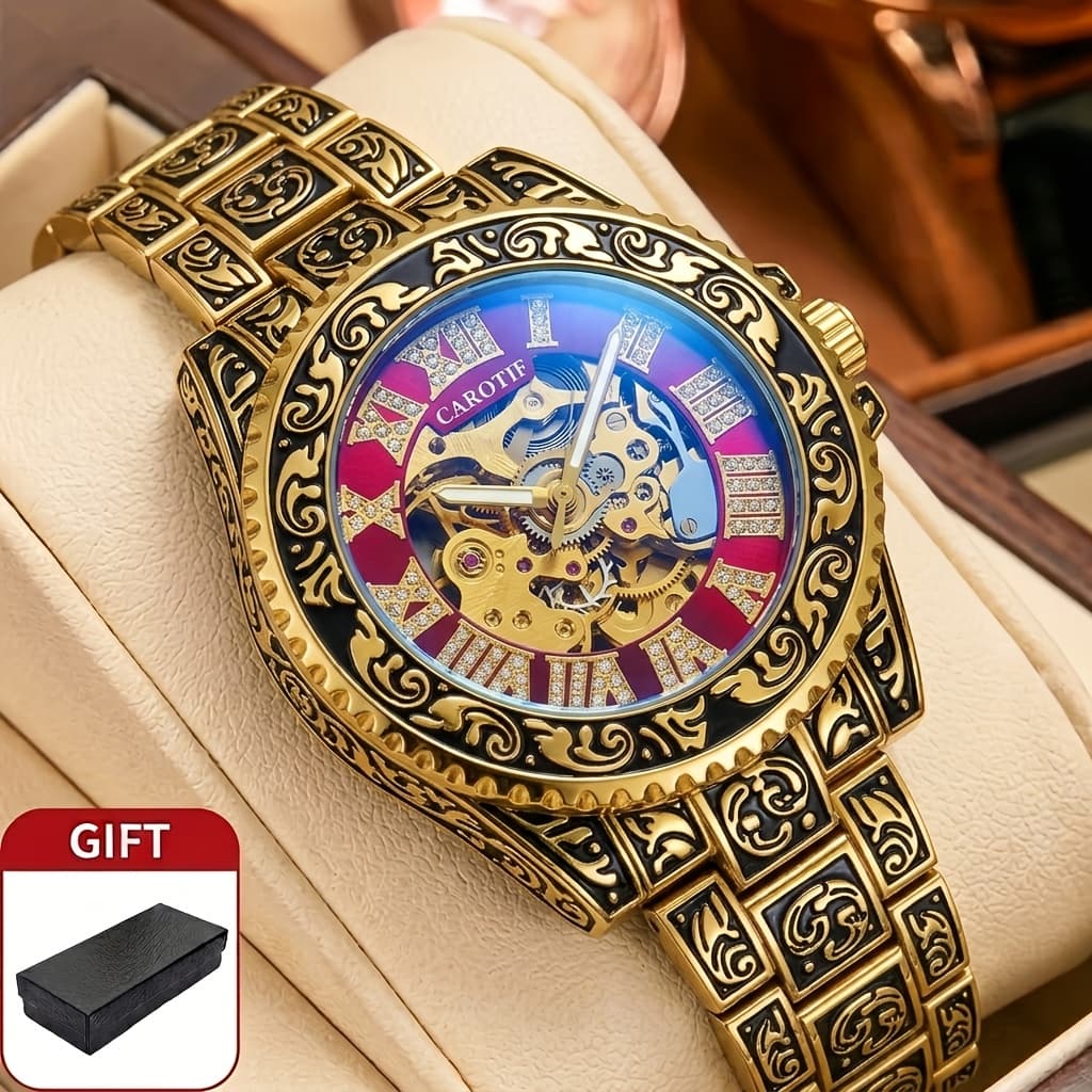TEMU 1pc Men's Featuring A Retro Design, , And Luminous Carved Mechanical Elements, Without Battery