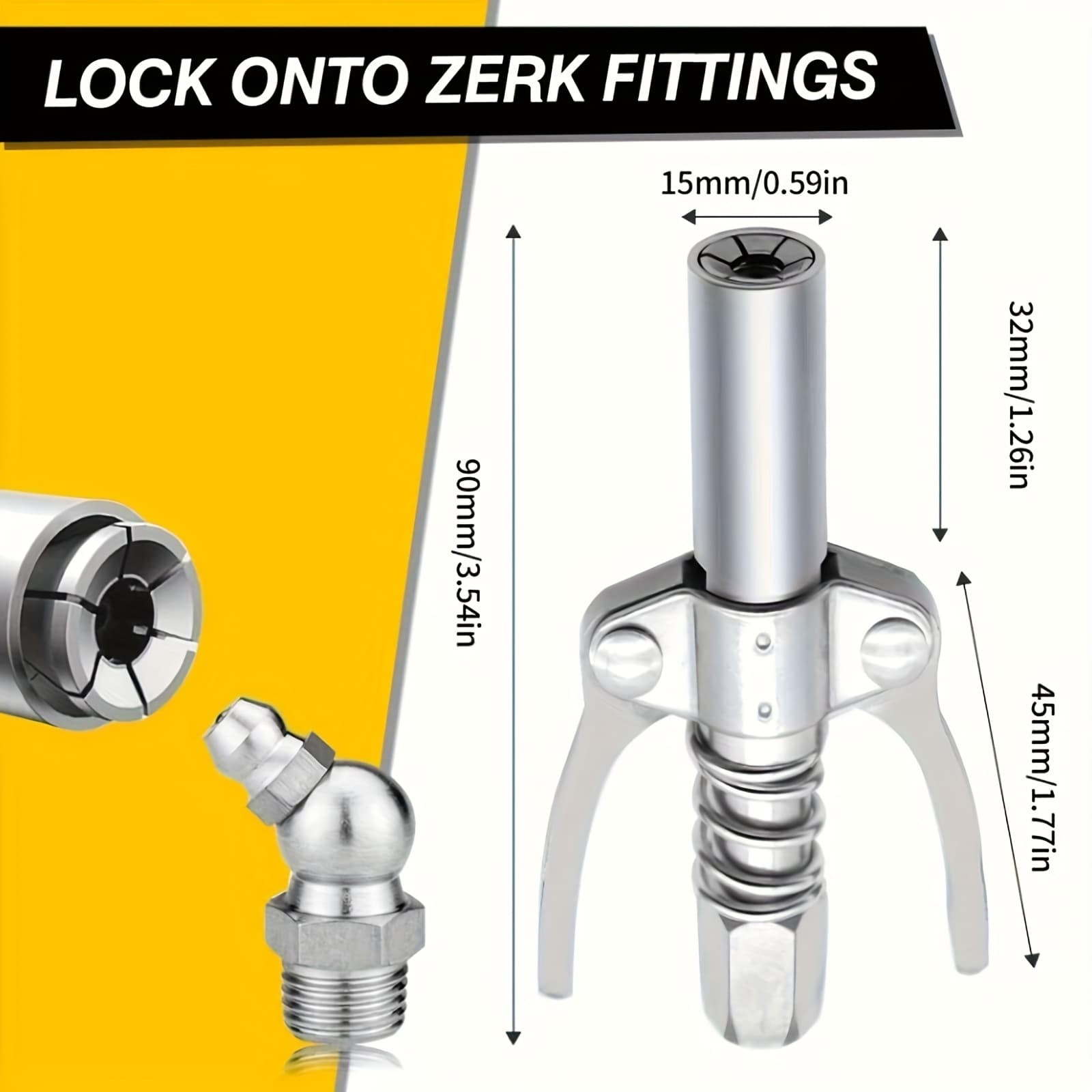 TEMU Lockable Fitting Nozzle Made Of Stainless Steel, Featuring Dual Handles And Quick Release, Designed To Pressures Up To 10, 000 Psi, Suitable For Use With Aluminum Grease Guns