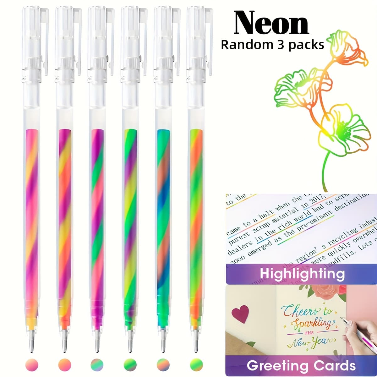 TEMU Set Of 3 Assorted Colorful Glitter Gel Pens Ideal For Greeting Cards, Scrapbooking, And Holiday Crafts - Featuring A 1.2mm Fine Tip And Quick-drying Ink, Perfect For Vibrant Crafting