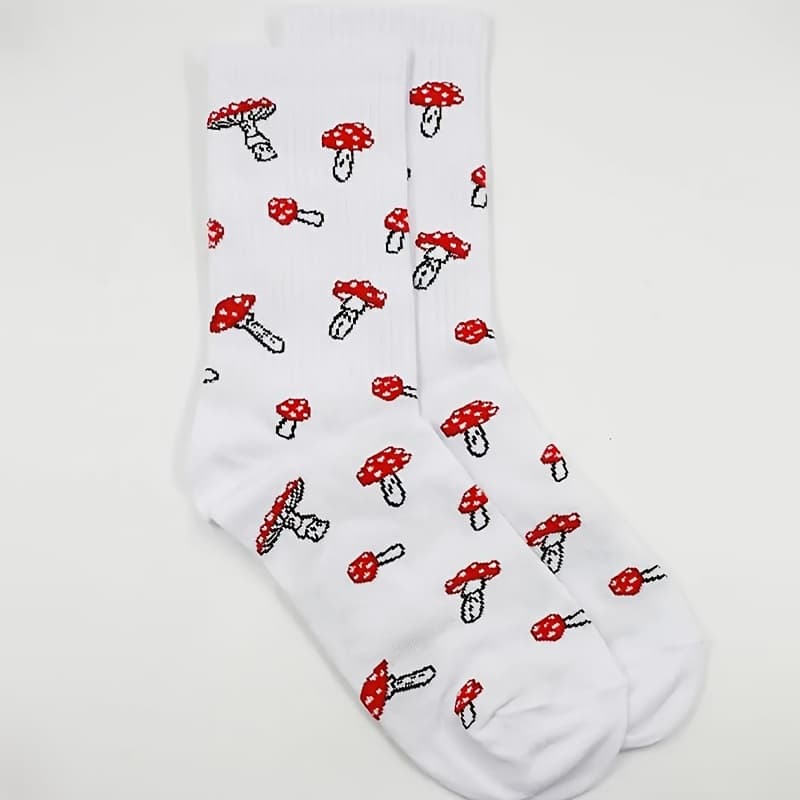 TEMU A Pair Of Women's Mid-calf Socks In Mushroom White, Soft And Comfortable, Breathable, Suitable For, With A Style, Perfect For Wearing In All