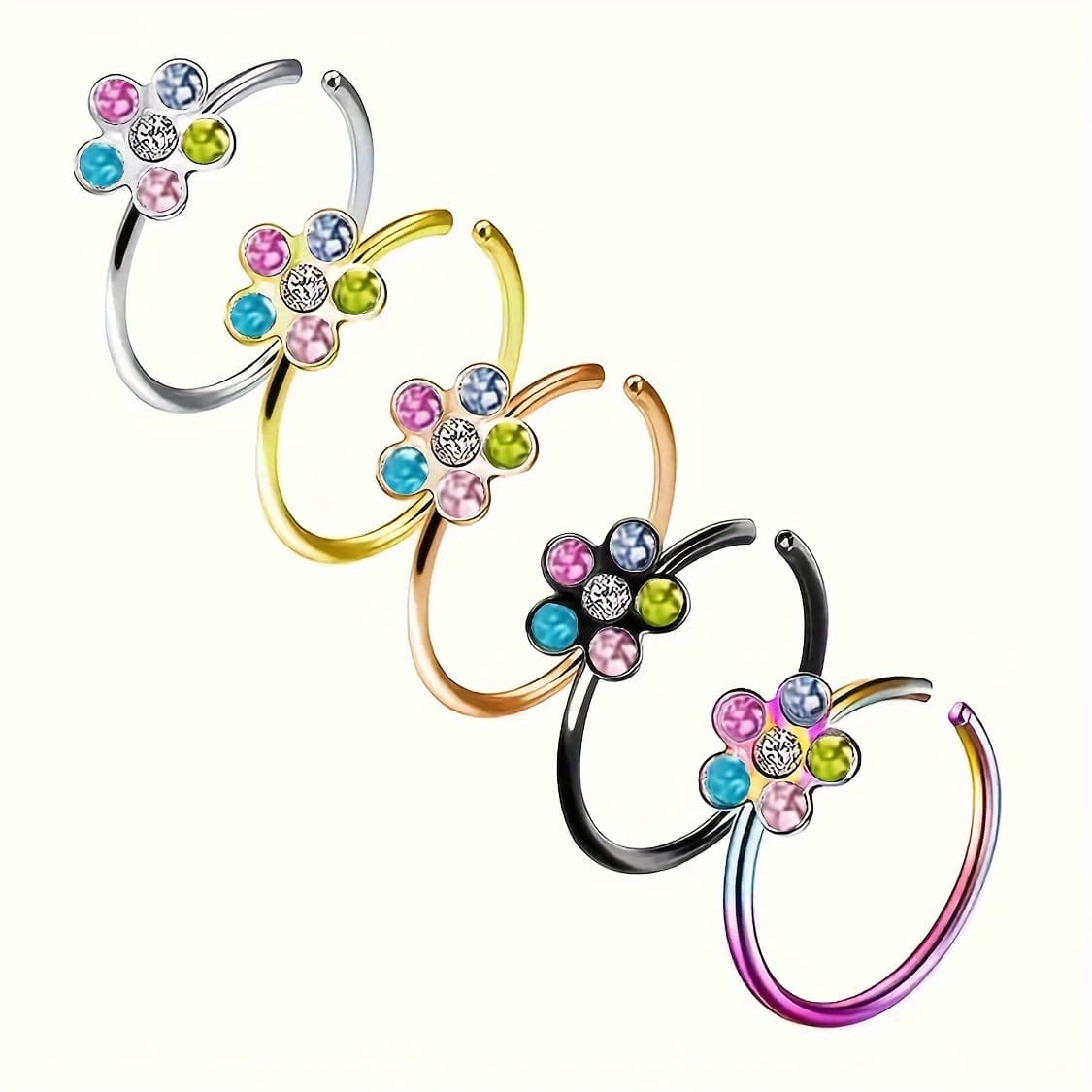 TEMU 5pcs Stainless Steel Nose Ring Nose Piercing Spiral Flower Nose Ring Female Body Piercing Jewelry