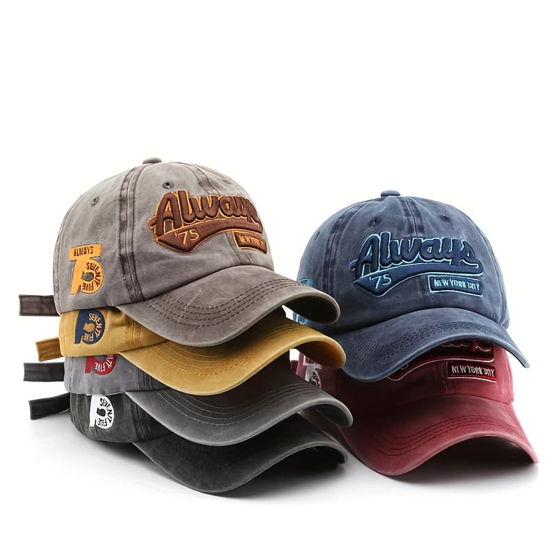 TEMU 6pcs, Men's Baseball , Washed Old Letter Embroidered , Street Visor, Adjustable, Suitable For Occasions
