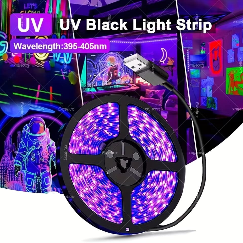 TEMU Usb Uv Led Strip Light 395nm-405nm Smd 2835 Uv Black Light Flexible Led Lamp Ribbon Diode Tape For Glow Fluorescence Party