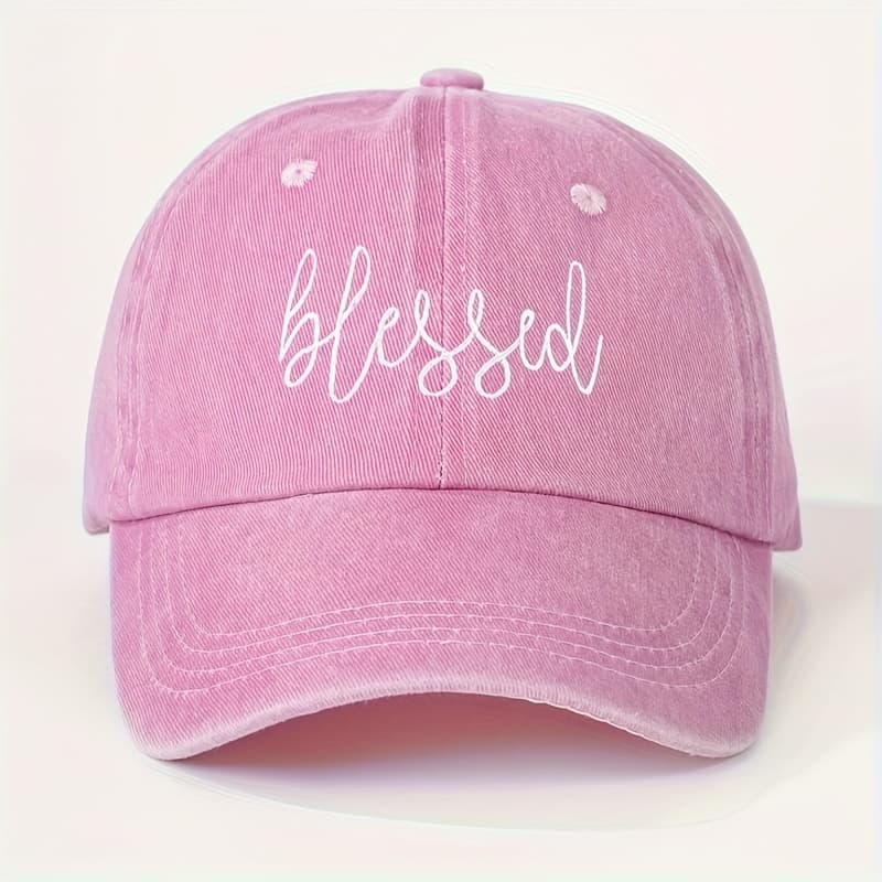 TEMU Embroidered Blessed Washed Baseball For All , Outdoor Vintage Washed Unisex Trucker Hat, Breathable Adjustable Golf For Women, Stylish Summer Curved Brim For Couples, Y2k Style