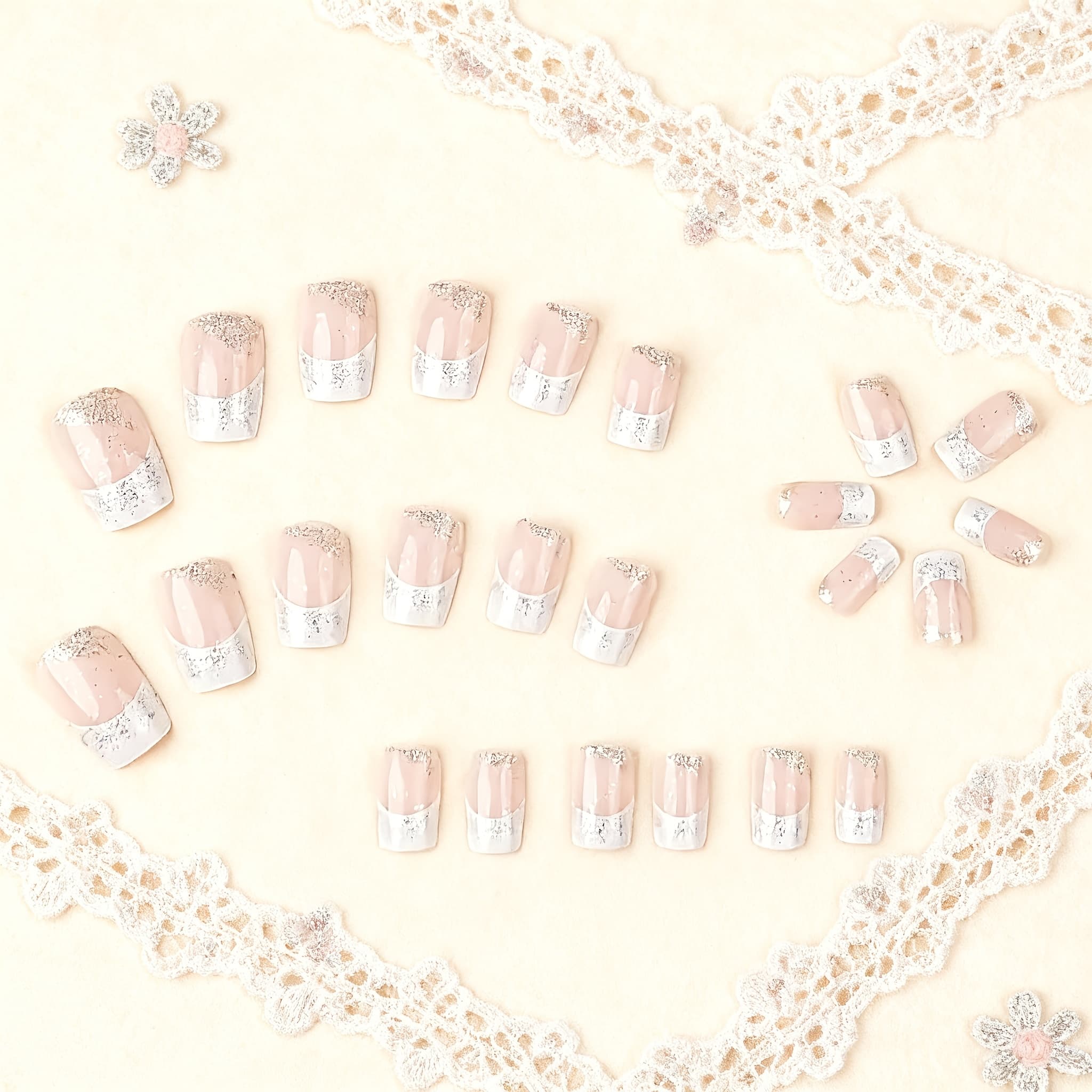 TEMU 24pcs Medium-length European Square Fake Nails With Glitter , Tips With An Suitable For Everyday Wear And For Attending