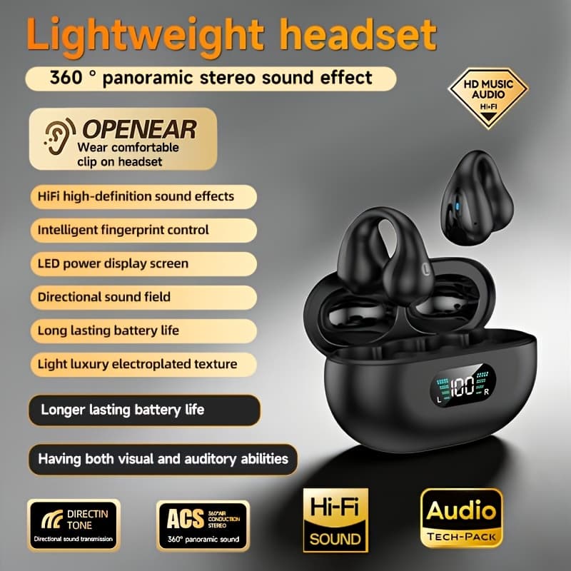 TEMU Wireless Bone Conduction Earphones With A Digital Display Charging Case, Offering 60 Hours Of Time, Ideal For Sports Activities Like Running And Walking