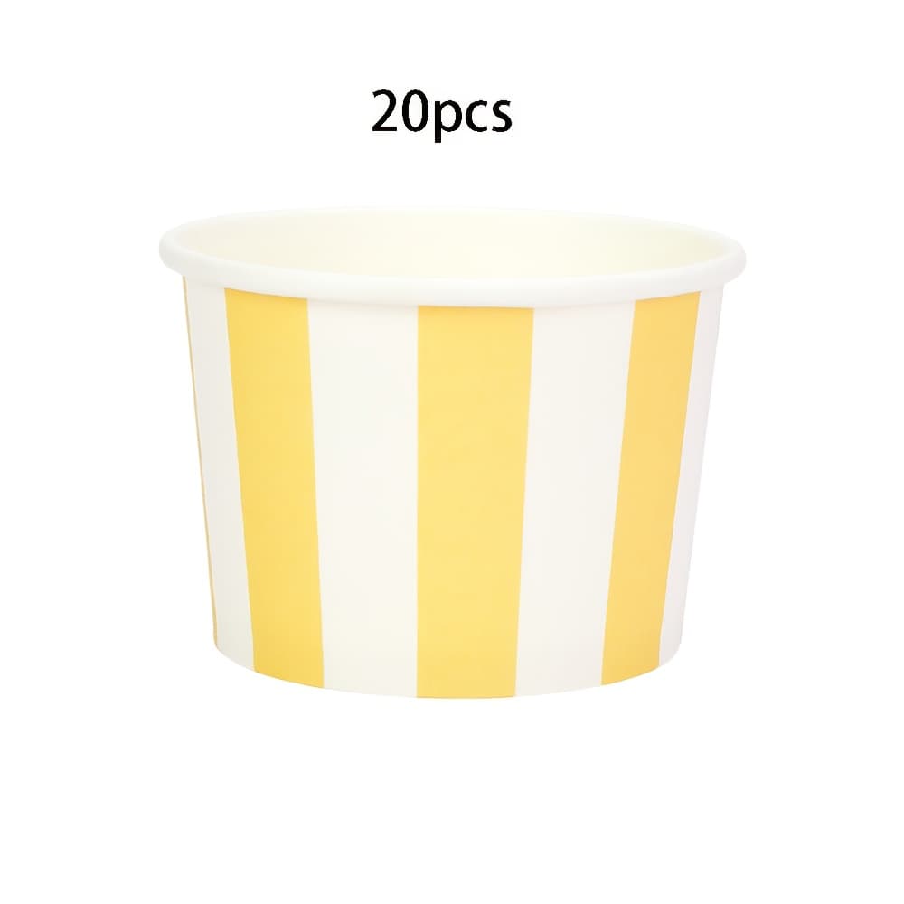 TEMU 10pcs/20pcs Yellow Striped Ice Cream Containers White And Yellow Soup Bowls Paper Cups Treat Cups Candy Dessert Snack Paper Cups Irthday Party Supplies Picnic Dessert Yogurt Bowls For Food