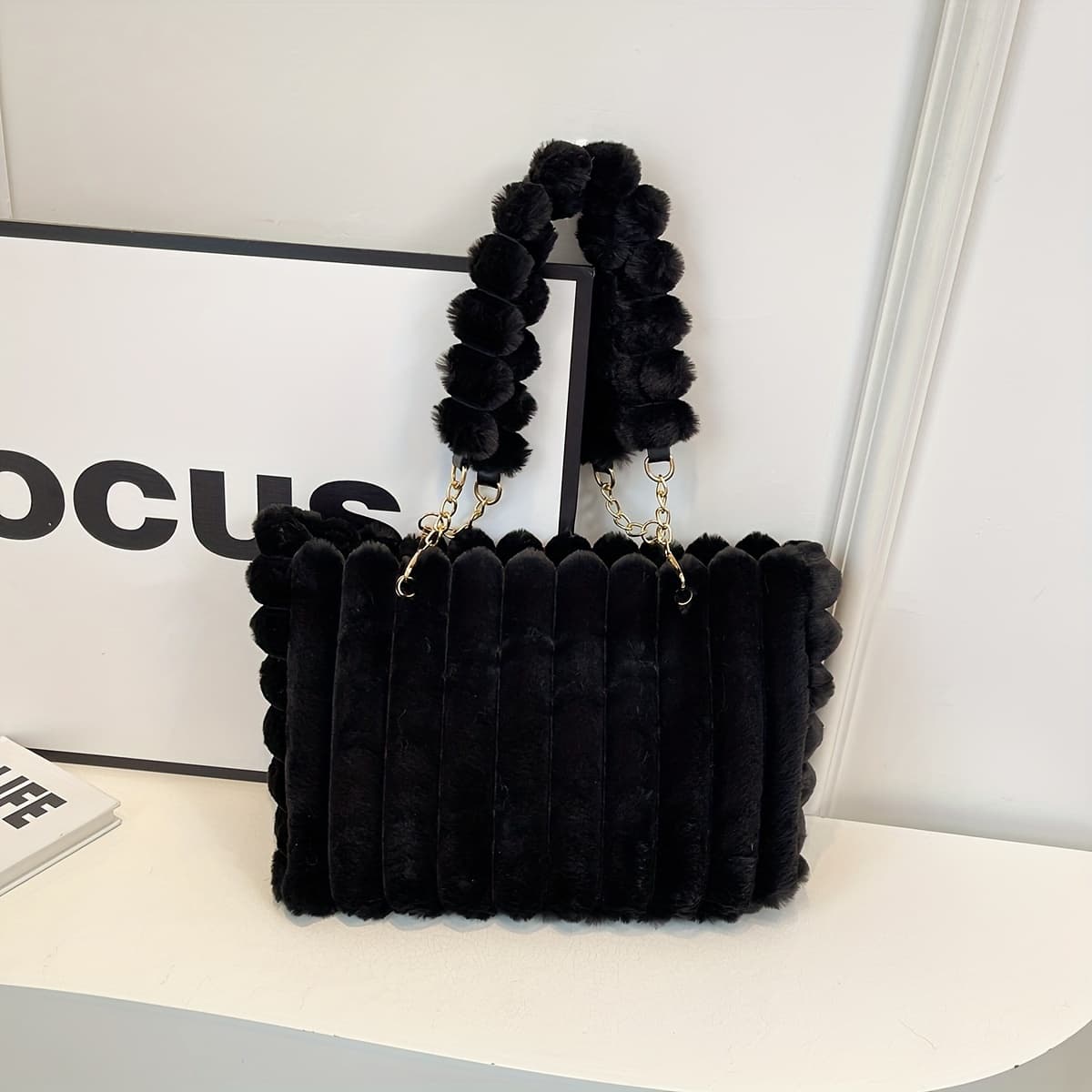 TEMU Winter New Wool Big Bag, Women' Shoulder Bag Large Capacity Bag, Zipper Open Bag Design, Detachable Shoulder Strap, Portable, Suitable For Women' Use