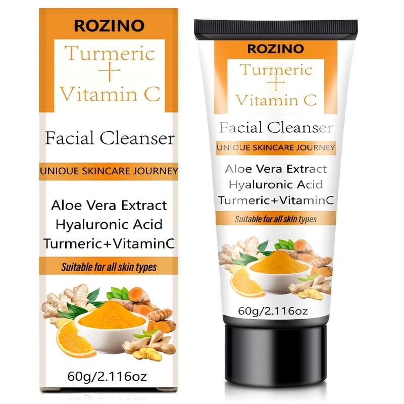 TEMU Rozino 60g Turmeric & Vitamin - Foaming Face Wash With Aloe Vera & Hyaluronic Acid, Gentle For Skin, Suitable For Types ( Hyperpigmentation, Daily Skincare) - Korean & Beauty Line