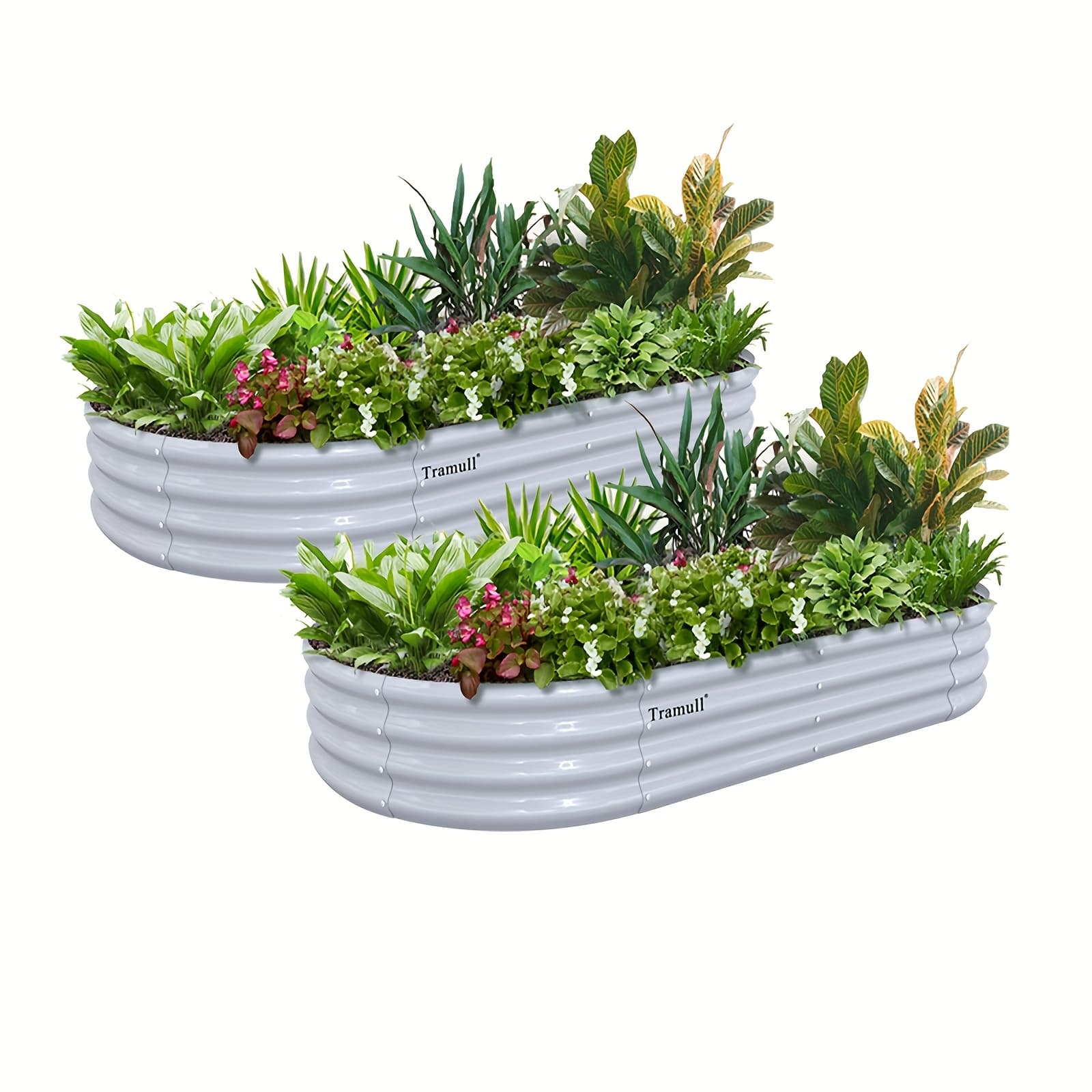 TEMU 6x3x1ft Galvanized Raised Garden Bed Kit Oval Metal Ground Planter Box Outdoor Bottomless Planter Raised Beds For Vegetables Flowers Herbs Fruits, Gray