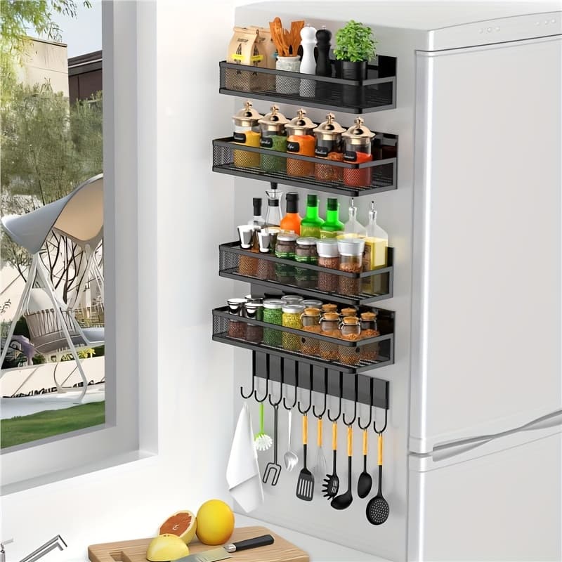 TEMU 2/4 Pack Magnetic Spice Rack For Refrigerator, Magnetic Shelf, Fridge Magnet Organizer, Magnetic Fridge Shelf For Kitchen Organization And Storage