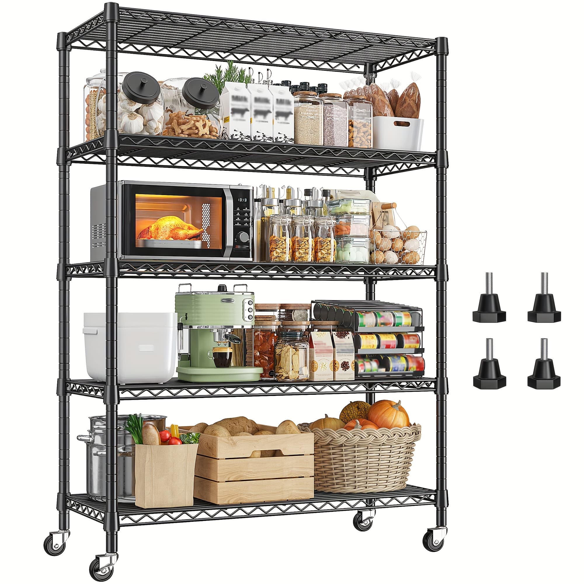 TEMU 73.6 Inches Shelving On Wheels, Deep Storage Shelves With Mobility, 73.6 Inches High Metal Shelving Unit With Adjustable 5 Tiers, Metal Shelves For Storage