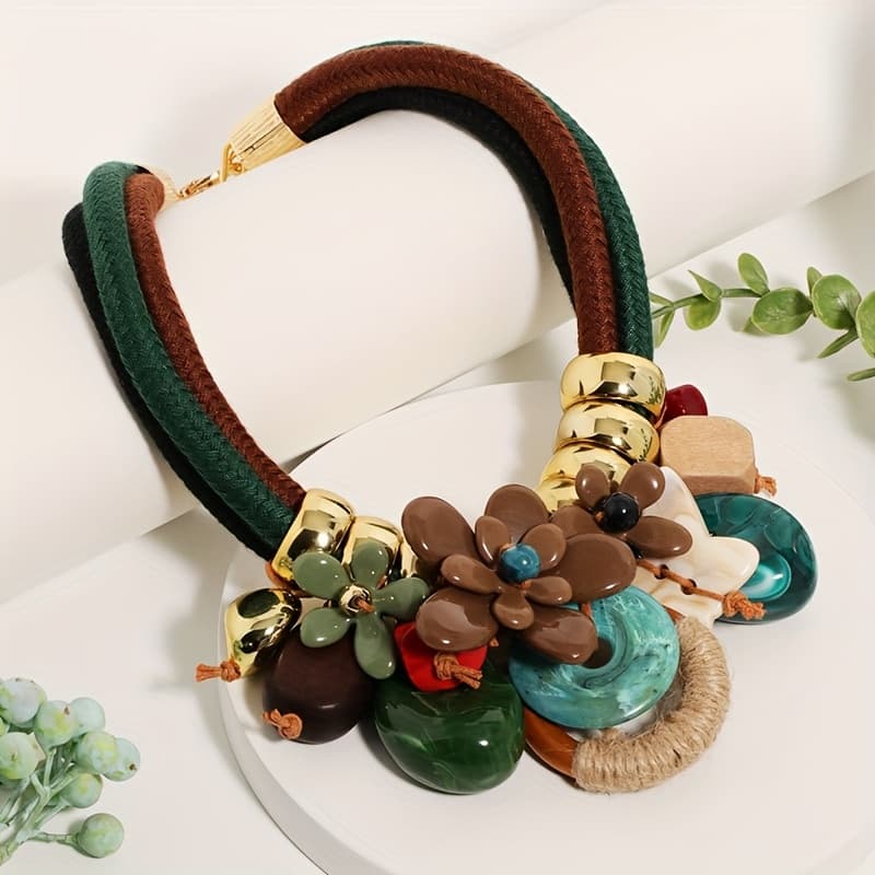 TEMU 1pc Bohemian Fashion Flower Geometric Pendant Necklace