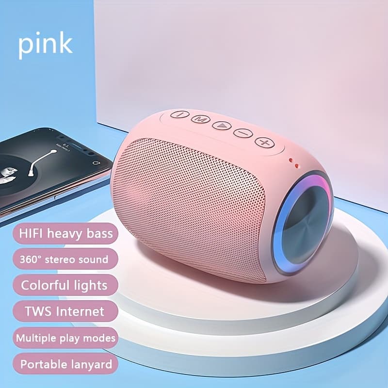 TEMU Wireless Speaker, A Portable Speaker With , A Pink Speaker With Colored Lights, A Dual-speaker Speaker, A Perfect Christmas Gift.