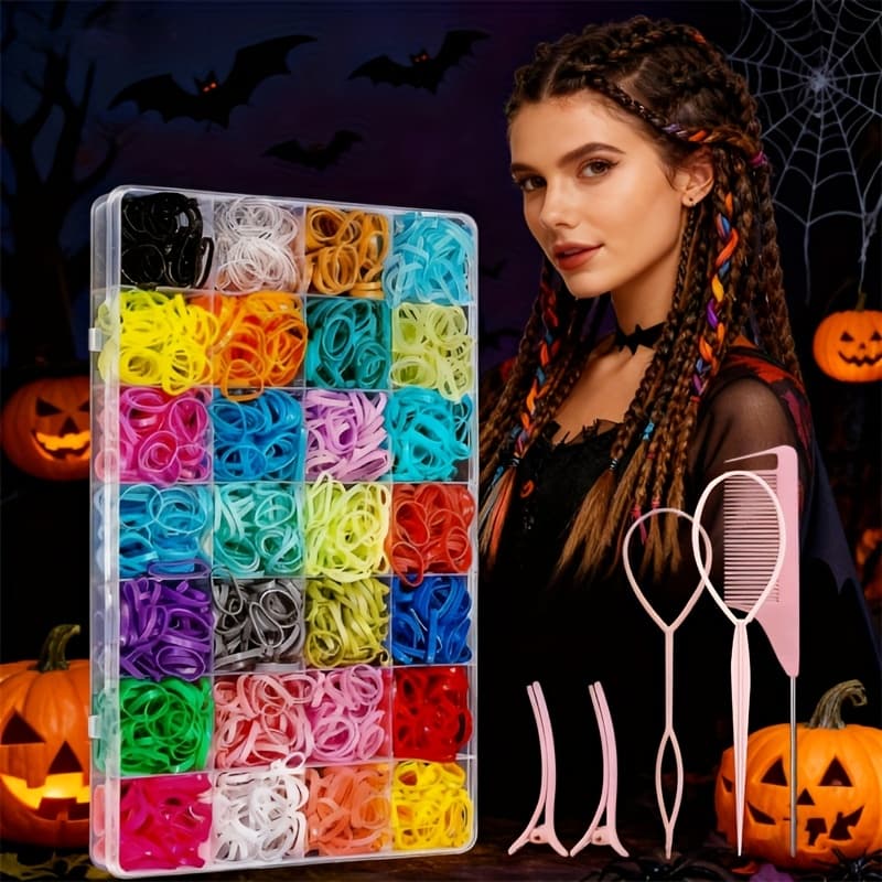 TEMU A Set Of 1500 Vibrant And Lightweight Rubber Bands For Hair, Perfect For Different Hairstyles. It Comes With 6 Hair Tools And Colorful Additions, Making It Ideal For Parties And Budget-friendly