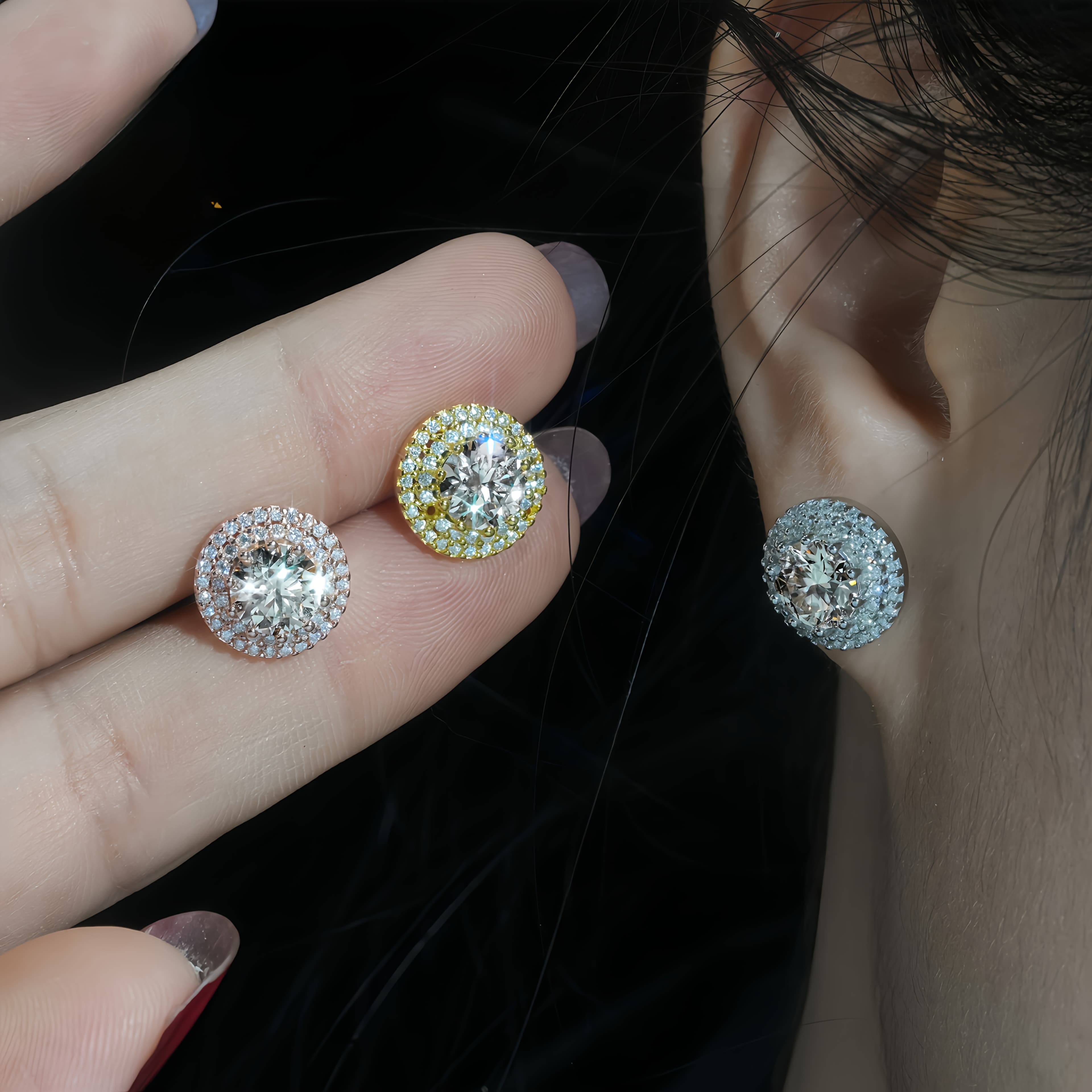 TEMU 3 Pairs Of Moissanite Stud Earrings European And American Engagement Earrings Halloween Christmas Gift Halloween, Christmas Gift