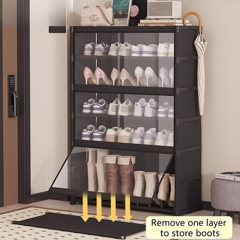 TEMU 3/5/7/9-tier Shoe Cabinet With Doors, Portable Shoe Rack Organizer For 24-32 Pairs, Removable Shelves For Tall Boots, Dustproof Black Storage Shelf