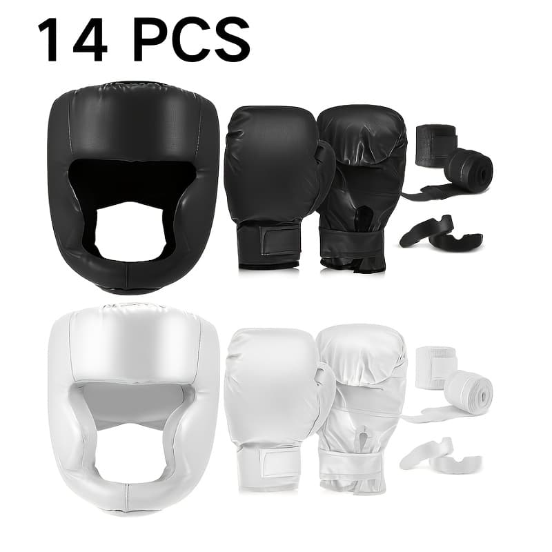 TEMU 14pcs Boxing Kit Featuring Of 16 Oz Gloves, Headgear, Hand Wraps, And Mouthguards Suitable For Adults And Youth Beginners For Training
