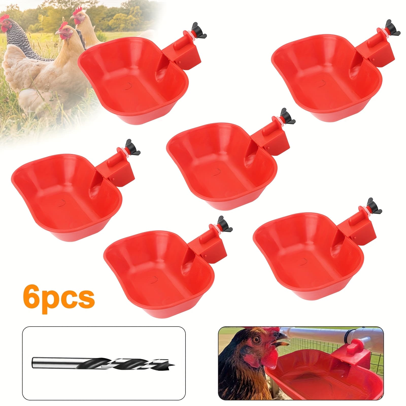 TEMU 6pcs Large Capacity Cups With Drill, Self-stopping Drinking Bowl, Leak-proof Pp Poultry , Backyard For Chickens, Ducks, Geese & Birds