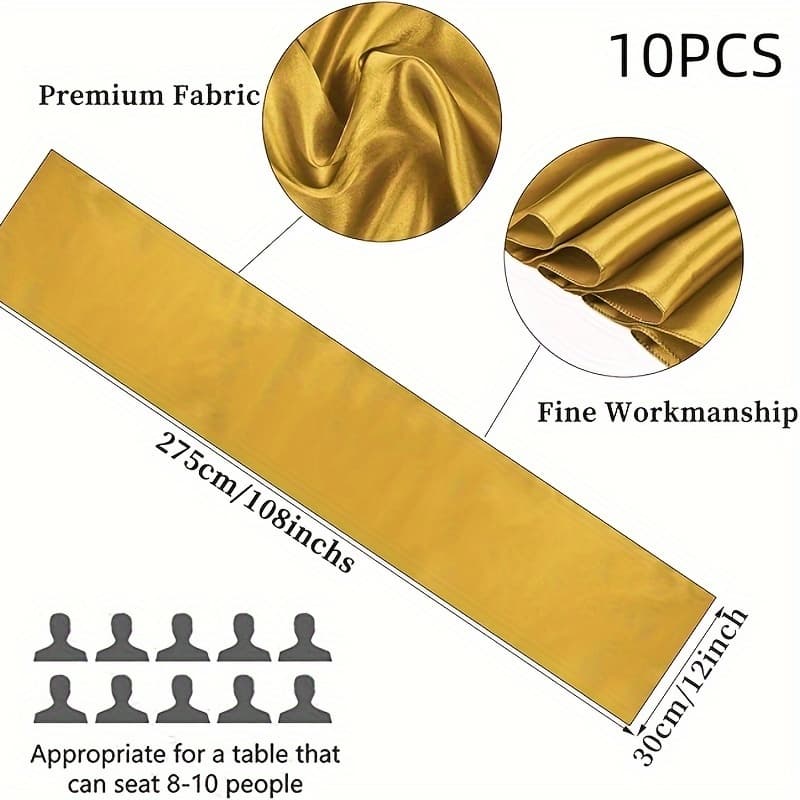 TEMU 10-pack X 108 Inches Long Premium Satin Table Runner For Wedding, Decorations For Birthday Parties, Banquets, Graduations, Engagements, Table Runners Fit Rectangular And Round Tables