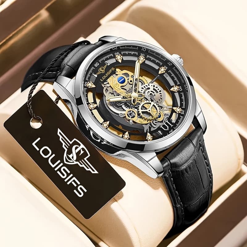 TEMU New Double-sided Hollow Non-mechanical Men's Quartz Watch, Elegant Luminous Wristwatch With Waterproof Transparent Bottom, Suitable For Formal Occasions And Casual Dress Gift For Him